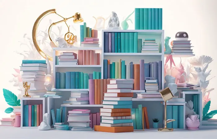 Wall Mounted Bookshelves Professional 3D Style Illustration image